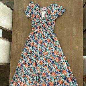 Banjanan Floral Midi Dress - Blue, Orange, Green